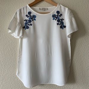 LOFT White Blouse with Floral Embroidery